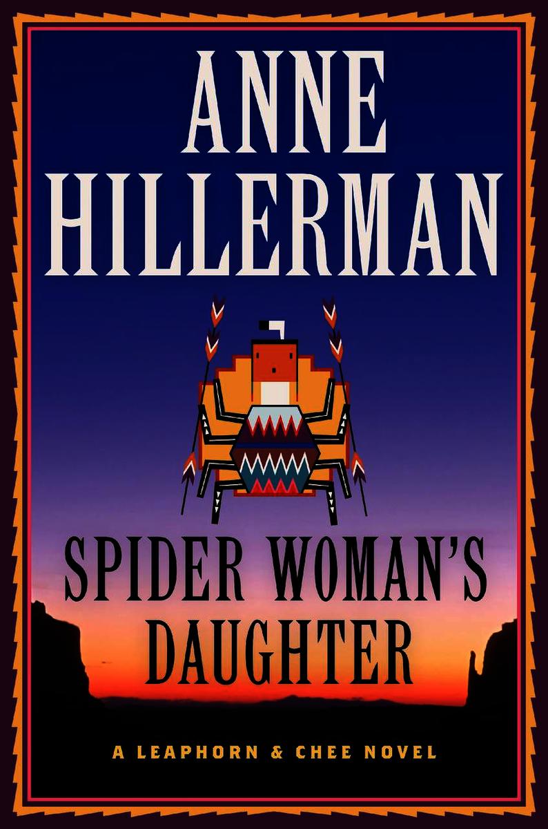 Book cover of Spider Woman's Daughter by Anne Hillerman. Shows New Mexico sunset with native art on foreground.