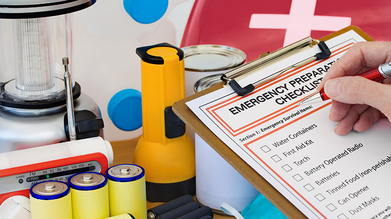 Checklist next to emergency supplies
