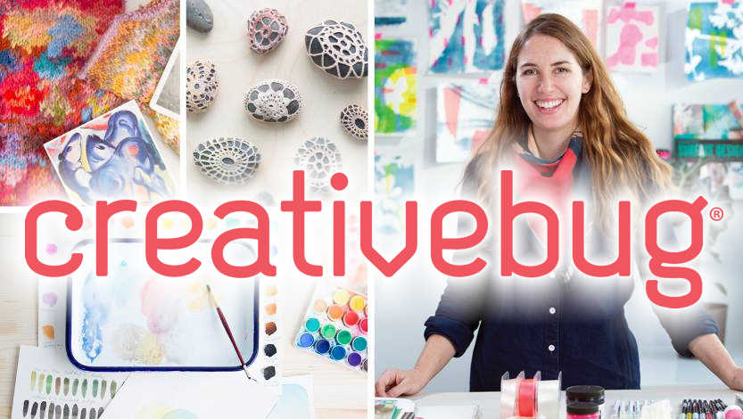 "creativebug" text, overlay crafting class image